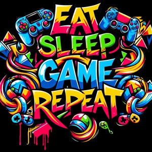 Bügelbild Bügelmotiv Eat Sleep Game Repeat Gamer Junge Mädchen Controller verschiedene Größen