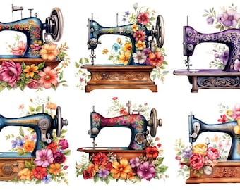 Bügelbild Bügelmotiv Nähmaschine Vintage Retro Blumen floral Mädchen Damen verschiedene Größen