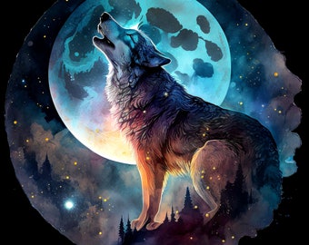 Bügelbild Bügelmotiv Wolf Mond Vollmond Nacht Junge Mädchen verschiedene Größen