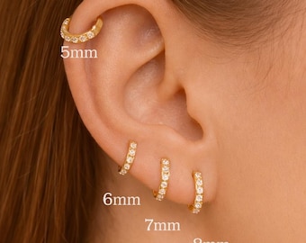 Sterling Silver Huggie Hoop Earrings with Crystals - Available in Gold & Silver