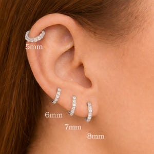Crystal Huggie Hoop Earrings in Silver, Small Silver Minimalist Hoops for Lobe, Helix, Cartilage, Gift for Her