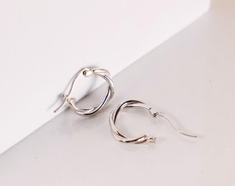 Sterling Silver Twisted Hoop Earrings, Silver & Gold Woven Hoops, Dainty Minimalist Hoops