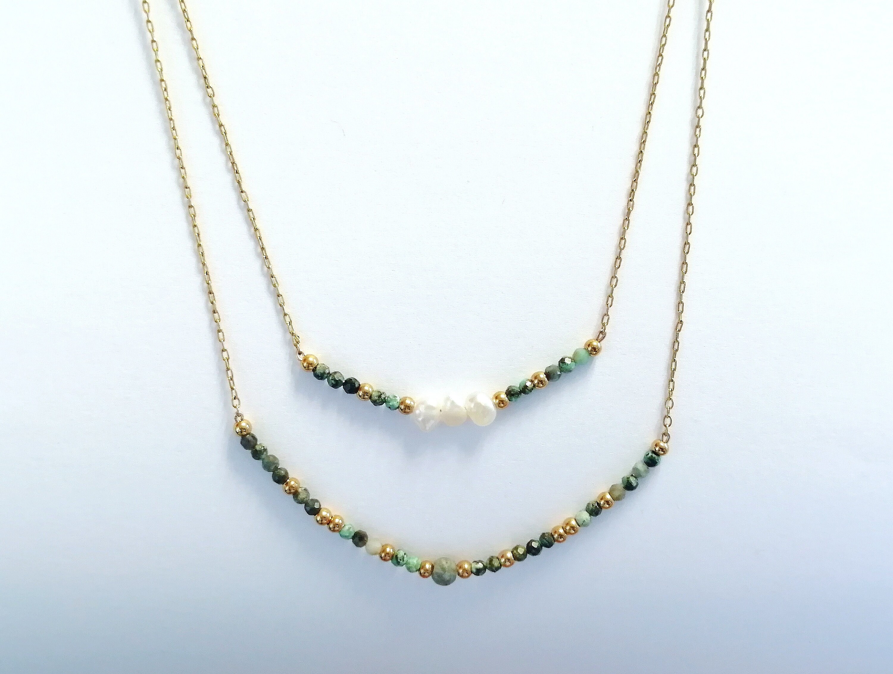 Collier Multi-rangs Perles Et Motif Lune/étoile - Longueur 51-55 Cm, Doré, Neuf Avec étiquettes