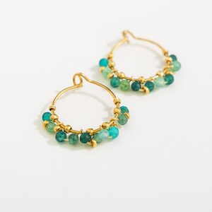 Créoles Perle Verte Transparente - Boucles D'oreilles Fantaisie Argentées 4 Cm
