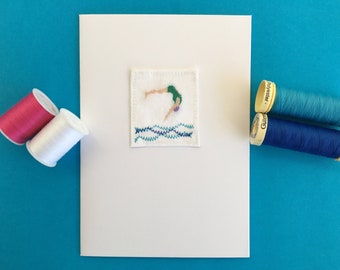 swimmer card, diver card, embroidered card, female swimmer card, sea swimmer, wild swimmer, vintage swimmer, bather, lido, swimming pool