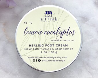 Healing Foot Cream Handmade Tea Tree Rosemary Lemon Eucalyptus Lavender Peppermint Argan Oil Wheat Germ Oil Kokum Butter Avocado Butter NC10