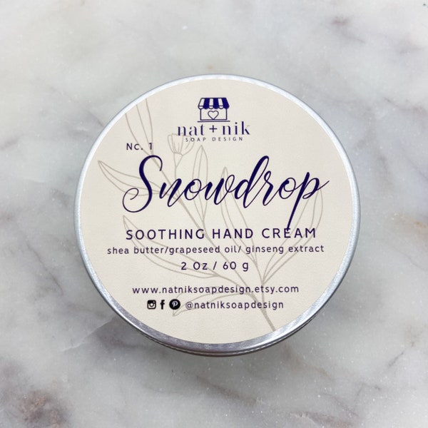 NEW! Nc1 Soothing  Hand Cream Snowdrop Scent Handmade Non-Greasy Antioxidant Nourishing Anti-Aging Shea Butter Ginseng Grapeseed Oil Lotion