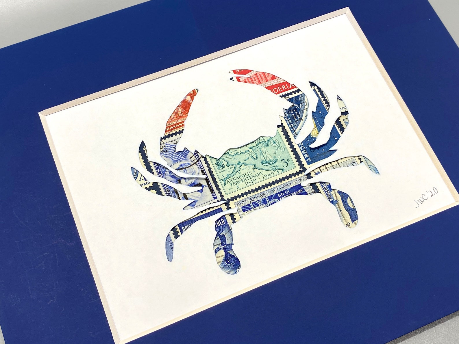 Blue Crab Postage Stamp Wall Art in 8x10 Coastal Decor Etsy