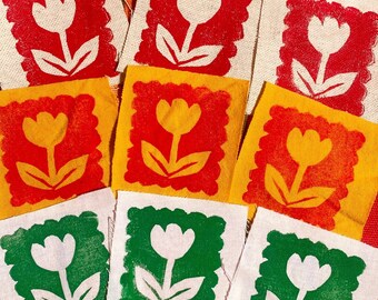 Flower Stamp Patch - small linocut blockprint on recycled t-shirt