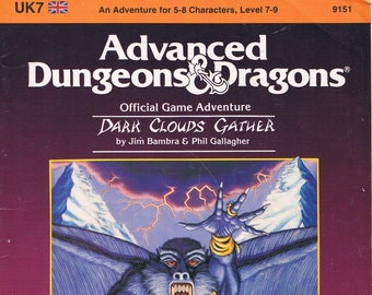 UK7 Dark Clouds Gather Advanced Dungeons & Dragons Official Game Adventure by Jom Banbra and Phil Gallagher TSR9125, Vintage TSR Module GD