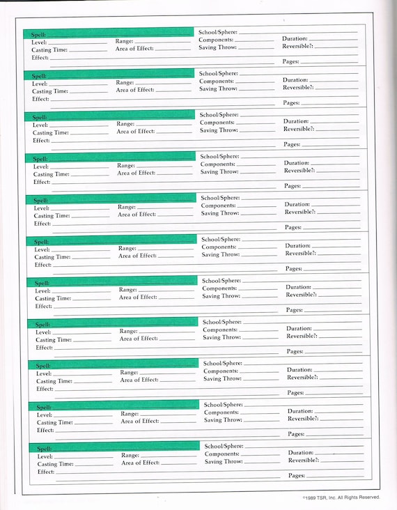 Dd Character Sheet 2nd Edition