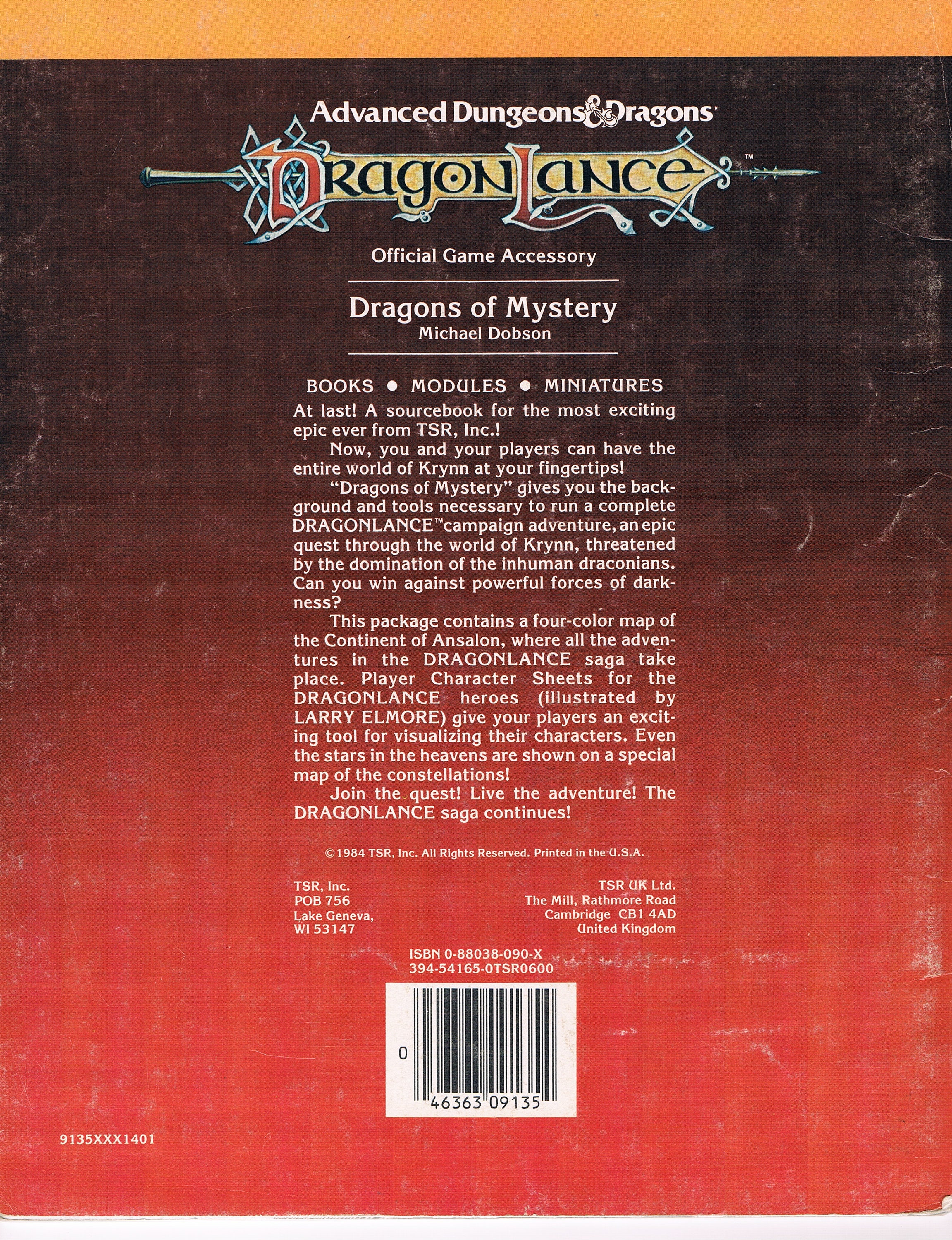 DL5 Dragons of Mystery TSR9135, Vintage TSR Dragonlance Accessory