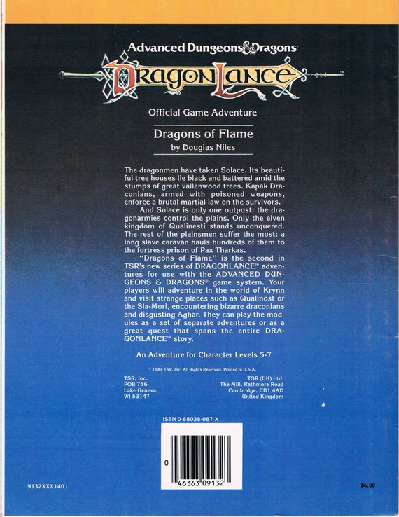 DL2 Dragons of Flame, A Dragonlance Adventure Module for Advanced