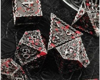 Deadly Arrow Dice 7 Die Polyhedral Dice Set, Metal Dice Dungeons & Dragons For Making Jewelry, Plaques Plus Free Dice