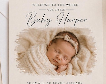 Personalised New Baby Card From Photo, Custom Baby Portrait Card, Newborn Keepsake Card, Birth Announcement Card, New Parents 6x6 UK