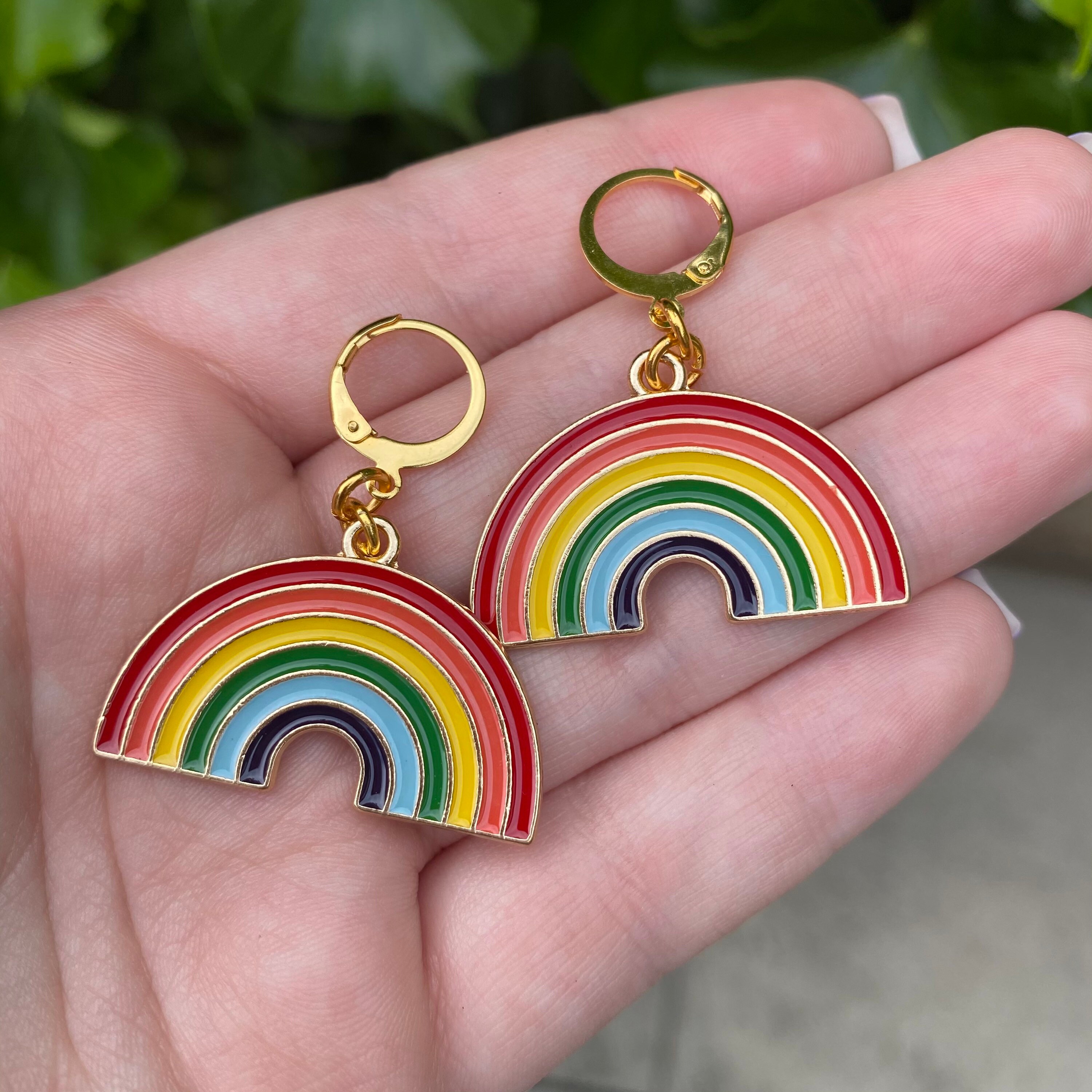 Rainbow Charm Mini Hoop Earrings. Etsy