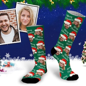 Aangepaste kerstsokken, kerstmuts gepersonaliseerde kerstsokken, aangepaste gezichtssokken, aangepaste kerstsokken, sokken voor mannen en vrouwen