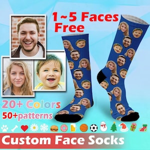 Aangepaste gezichtssokken, elk gezicht op sokken, aangepaste sok met tekst, grappige gezichten op sokken, cadeau voor vader/opa, Class of 2025, Vaderdagcadeau