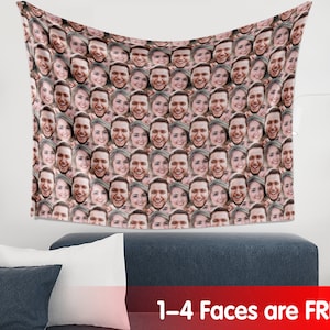 Custom Face Blanket,Personalized Photo face blanket,Crazy Faces Blanket,1-4 Faces free All Over Print Blanket,Father's Day,Mother's Day Gift