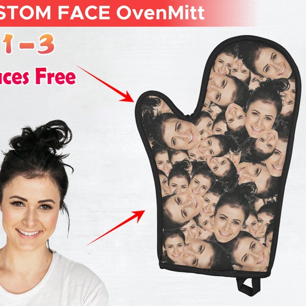 Custom Face Oven Mitt, Personalized crowded faces Mitt, personalized Gift for dad, Funny Face on OvenMitt,Gift for Christmas,Valentine's Day