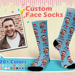 Custom face socks, Fathers Day Socks, Put Any Face and Text On The Socks, I love Dad, Photo socks, Gift For Dad, grandpa, Father&#39;s day Gift