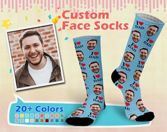 Custom face socks, Fathers Day Socks, Put Any Face and Text On The Socks, I love Dad, Photo socks, Gift For Dad, grandpa, Father&#39;s day Gift