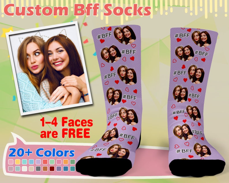 Custom Socks for Best Friend, Best Friend Forever on Socks, Gift For BFF, Custom Socks for friend,Face On Socks, Valentine's Day image 1