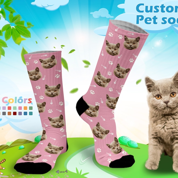 Custom Cat Socks, Personalized Pet Photo Socks, Put Your Cute Cat on Custom Socks, Funny Pet Socks, Cat Face Socks,Valentine's Day