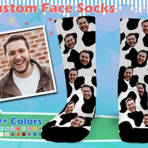 Cow Print, Customized Face Socks, Put Any Face On socks, Personalized Photo Socks, Cow Pattern Socks, Face On Socks,Chirstmas Gift