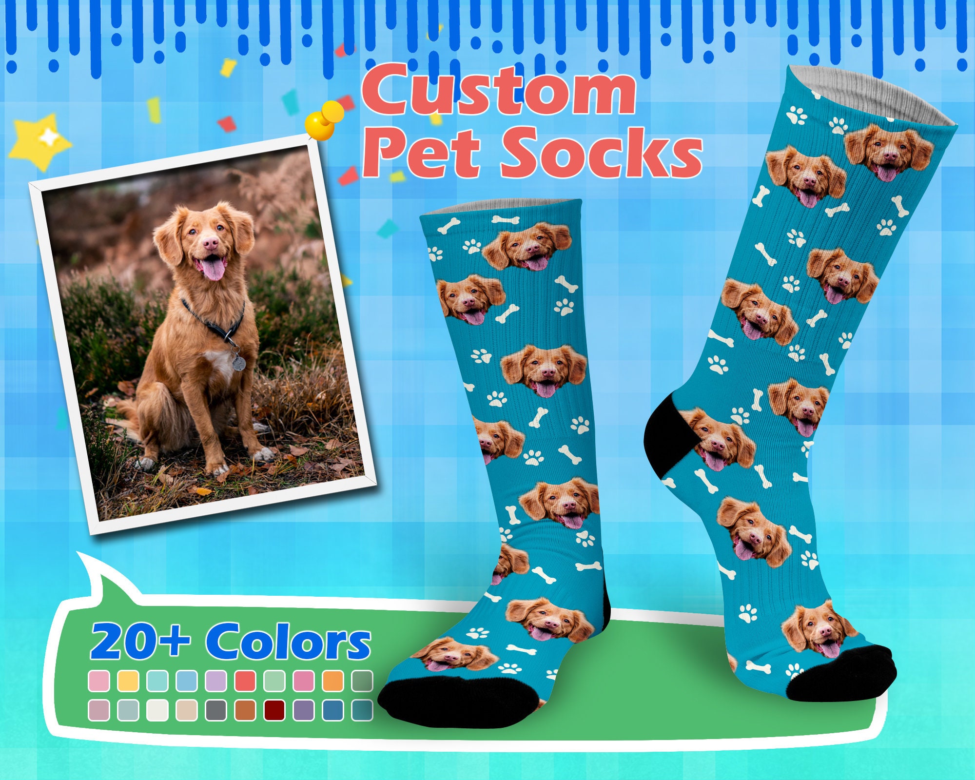 Custom Dog Socks Put Your Dog on Socks Dog Lovers Dog Etsy
