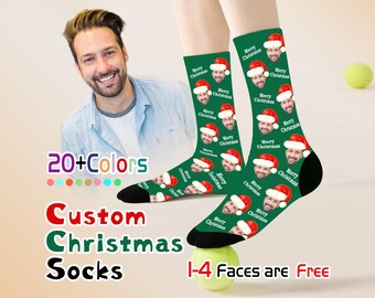 Custom Christmas Socks, Santa Hat Christmas Personalized Socks, Reindeer Socks, Custom Face Socks, Thanksgiving ,Gift for Christmas