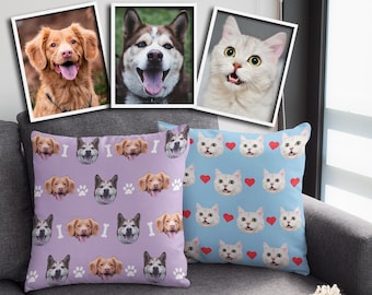 Custom Face Pillow | Personalized Pet Pillow| Pet Throw Pillow| Dog or Cat Photo Throw Pillow |Customized Face OnPillow Case,Valentine's Day