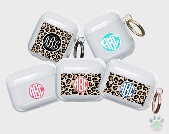 Custom leopard Clear Custom AirPods Case, Monogram Airpod Case, Airpod Pro Case, monogram gift,back to school gift,Chirstmas Gift
