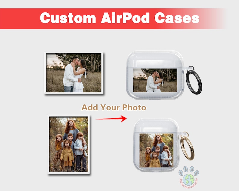Funda para AirPods personalizada con foto transparente, funda para AirPods con perro, Airpods de Apple con mascotas, funda personalizada para AirPods con llavero, regalo de Navidad imagen 1