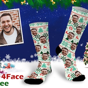 Aangepaste kerstsokken, kerstmuts gepersonaliseerde kerstsokken, rendierensokken, aangepaste gezichtssokken, vaderdagcadeau, sokken voor mannen