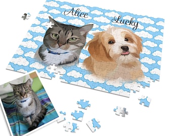 Custom Puzzle Pet Portrait, Dog Puzzle,Personalized Dog Lover Gift,Pet Art Illustration,Pet Loss Gift,Cat Portrait Puzzle,Chirstmas Gift