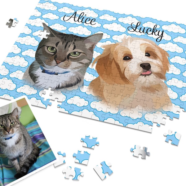 Custom Puzzle Pet Portrait, Dog Puzzle,Personalized Dog Lover Gift,Pet Art Illustration,Pet Loss Gift,Cat Portrait Puzzle,Valentine's Day