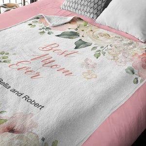 Regalo personalizado para mamá, manta de texto personalizado, regalos del Día de la Madre, lindo regalo para mamá, regalo de manta de estilo floral para Navidad, Día del Padre