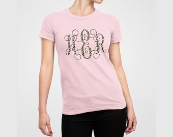 Monogrammed Leopard Print Monogram Tshirt, Custom Monogram T-Shirt, Cheetah Print Monogram Tee, Ladies Shirt,Father's Day