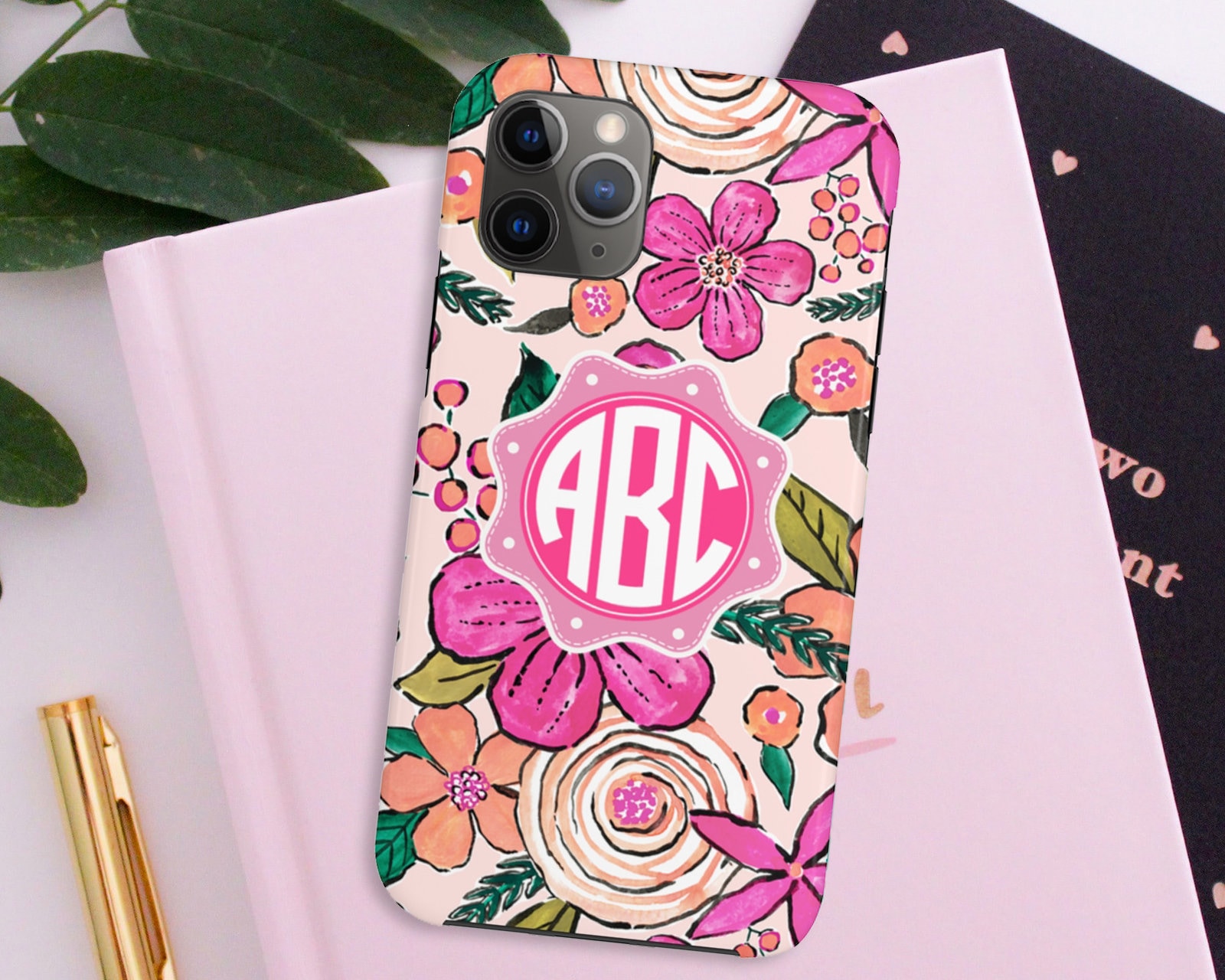 Preppy Iphone Case Monogram Phone Case Floral Phone Case Etsy