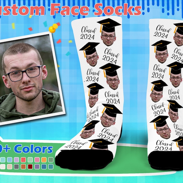 Custom Graduation Socks, Custom Face Socks, Graduation Gift for Him, Grad Socks, Personalized Graduation Socks, Grad Gifts for class of 2024