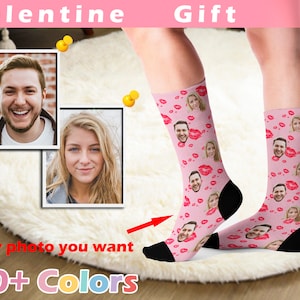 Gepersonaliseerde gezichtssokken, gepersonaliseerde sokken voor stellen, cadeaus voor hem, cadeaus voor haar, aangepaste fotosokken, Valentijnsdagsokken, Vaderdag