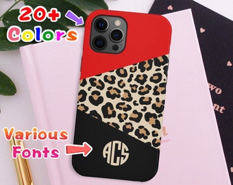 Leopard Phone Case Monogram, Custom Colors Cheetah Leopard Print with Monogram, Galaxy S23 Plus, iPhone 16 Pro Max,Valentine's Day