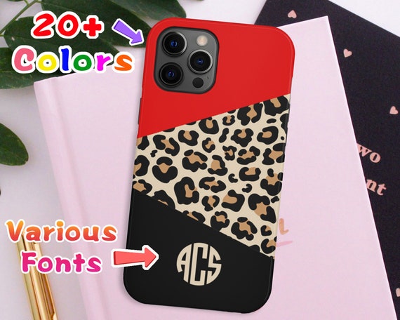 Leopard Phone Case Monogram, Custom Colors Cheetah Leopard Print with Monogram, Galaxy S23 Plus, iPhone 16 Pro Max,Valentine's Day