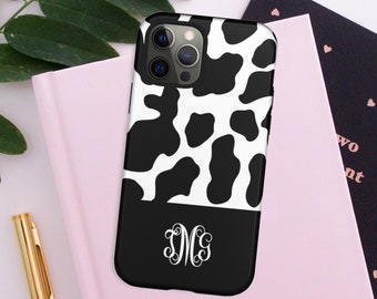 Customized phone case with Cow Print, Cow Pattern Design, Custom Monogram Phone Case for iPhone 16 pro, Galaxy S23 Plus, Graduation Gift