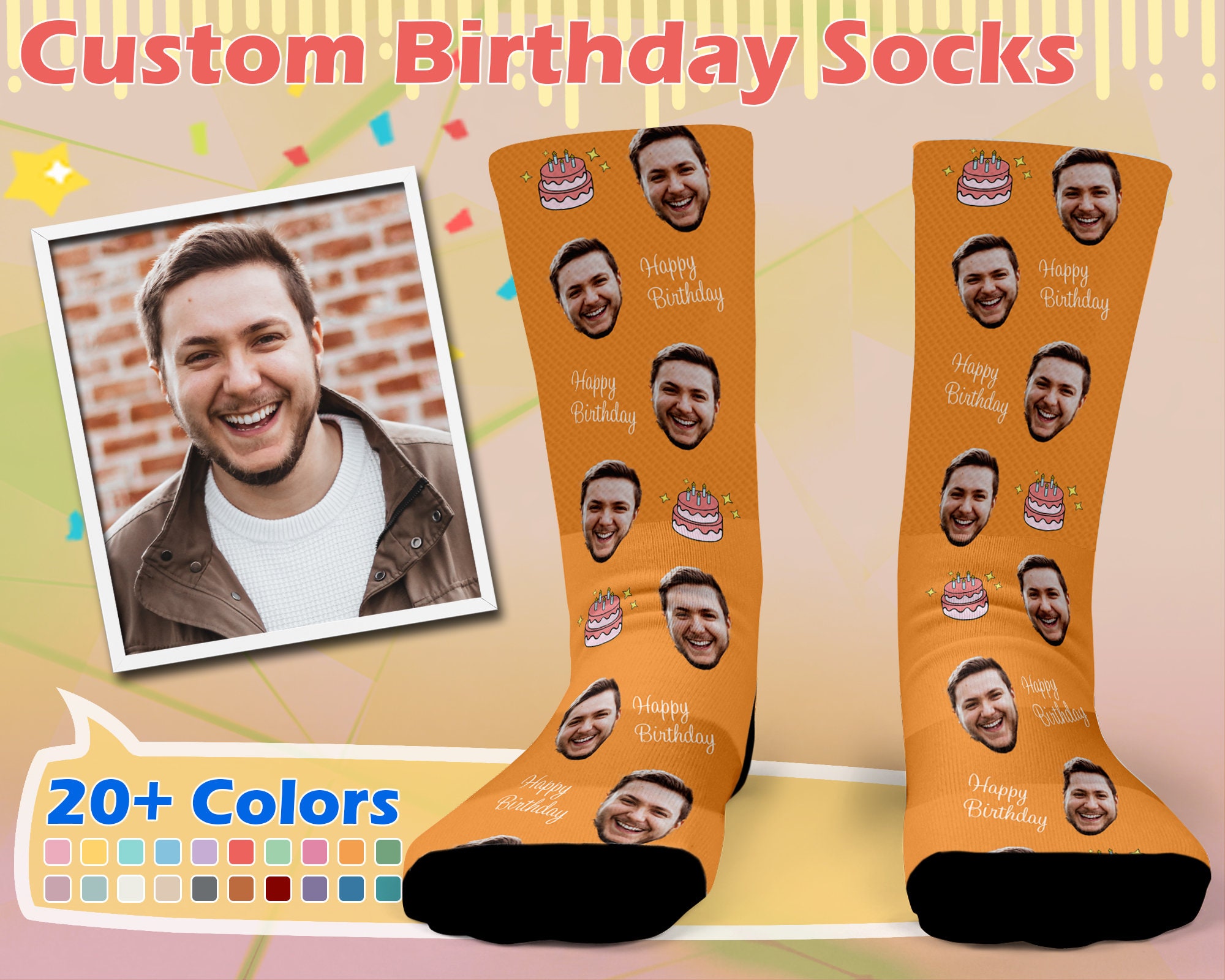 Custom Happy Birthday Face Socks Birthday Gift Personalized Etsy
