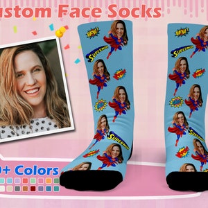 Custom face socks, Mother&#39;s Day Socks, Put Any Face and Text On The Socks, Super Mom, Mother&#39;s Day Gift,Best Gift For Mom,Valentine&#39;s Day