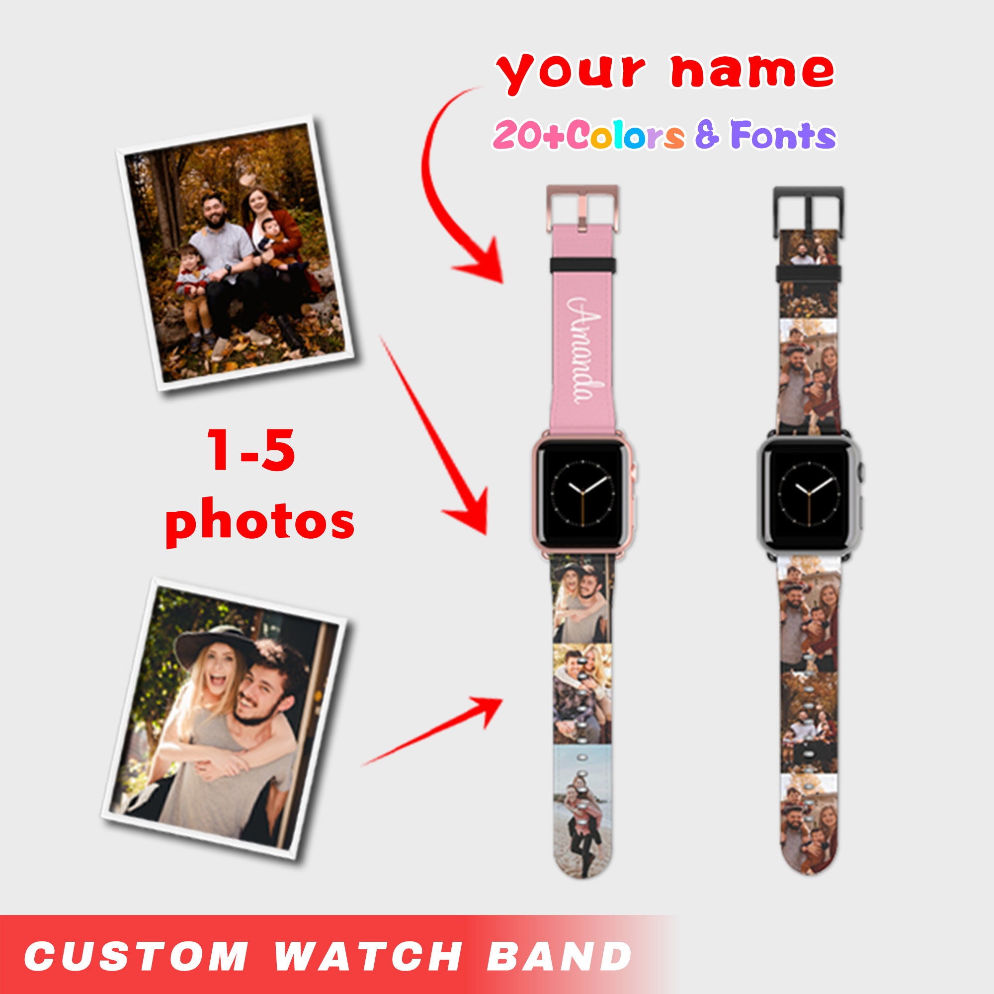 Luxury engraved silicone Apple watch band, engraved Samsung Watch