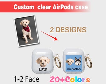 Capa transparente personalizada para AirPods com cachorro, capa personalizada para AirPods com gato, Apple AirPods com animais de estimação, capa para AirPods com chaveiro, presente de Natal