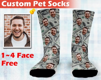 Customized Person Socks, Custom Face Socks- Money Socks -Put your Face on socks, back to school gift,100 dollar bill,Mother's Day Gift